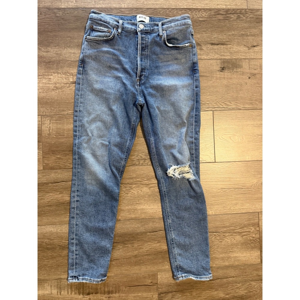 AGOLDE Nico High Rise Slim Fit Distressed Jeans Medium Wash Blue Size‎ 29